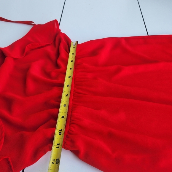 Monteau Fit & Flare Dress Women's Red Ruffled Spaghetti Straps Halter Neck Sz S - Picture 10 of 13